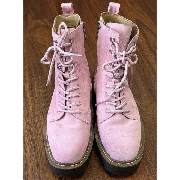 Sam Edelman Women's Lue Lace-Up Combat Boots Suede Pink Size 8 - Picture 2 of 11